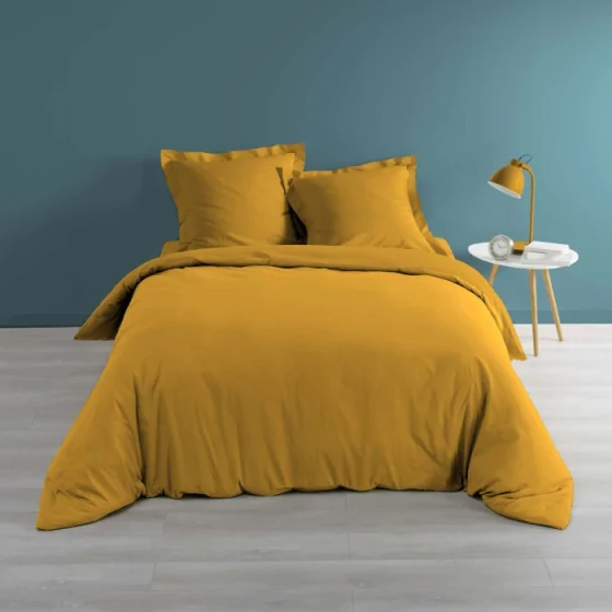 Housse de couette 2 personnes 260 x 240 cm percale uni 78 fils percaline Ocre