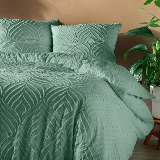 Housse de couette 240 x 220 cm microfibre unie tuftee heltie Sauge