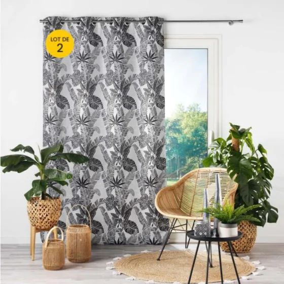 Lot de 2 Rideaux en jacquard a oeillets 140 x 260 cm Faggy Noir