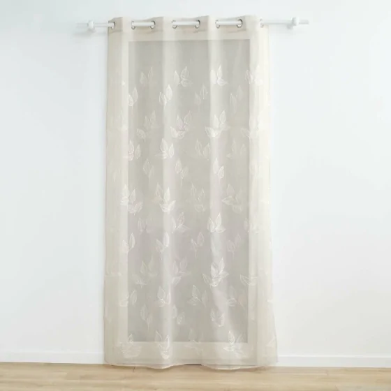 Voilage a oeillets 140 x 240 cm voile sablé brodé Berry Taupe