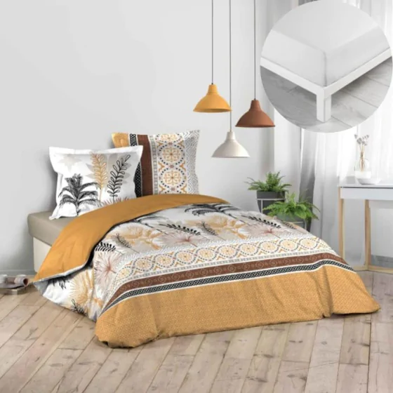 Pack parure de couette 240 x 220 cm Calvinia + drap housse 140 x 190 x 30 Blanc