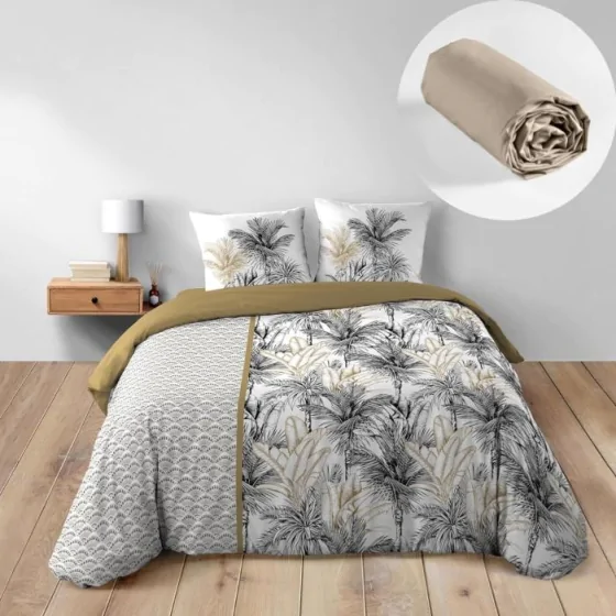 Pack Housse de Couette Dakar 240 x 220 cm + Drap Housse 140x190 cm Beige
