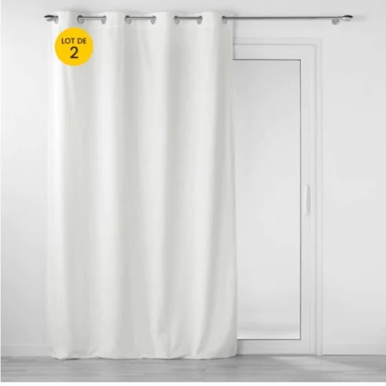 Lot de 2 Rideaux tamisant à oeillets 140 x 260 cm velours relief Velouriane Blanc