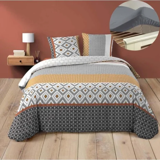 Pack parure de couette 240 x 220 cm Arsene + DH 140x190 cm Gris