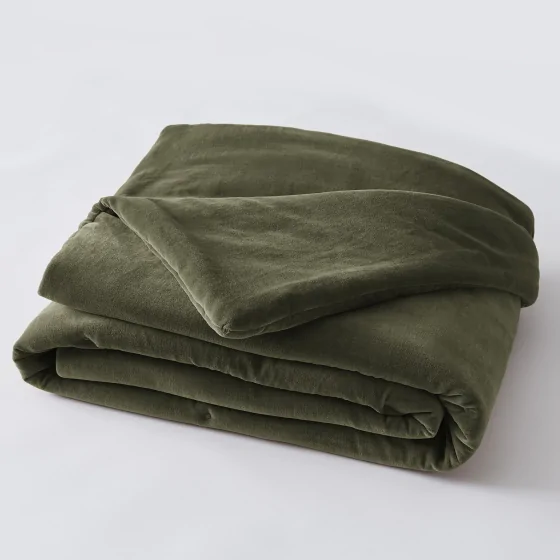 Bout de lit gaze de coton 90 x 200 cm velours de coton César Vert thym