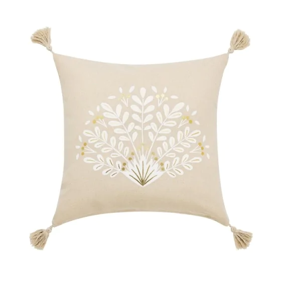 Coussin dehous. compr. pompon 45x45 cm coton/polyester imp metal. majestia des p Sans
