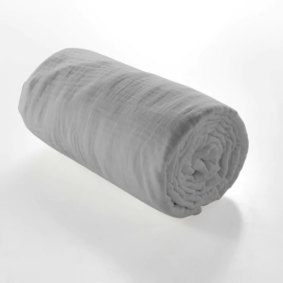 Drap housse 2 personnes 160 x 200 cm double gaze coton 57 fils Angelia Gris