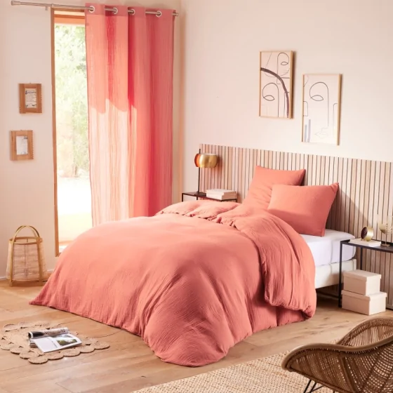 Housse de Couette 240 x 220 cm  + 2 Taies "Avy" en Gaze de Coton Rose