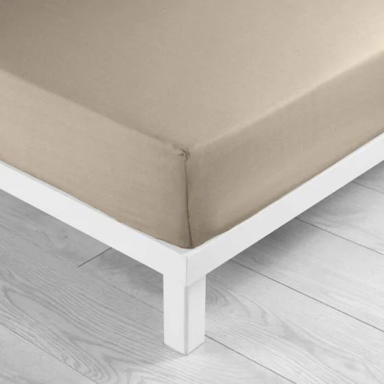 Drap housse 2 personnes 140 x 200 cm uni 57 fils lina Sable