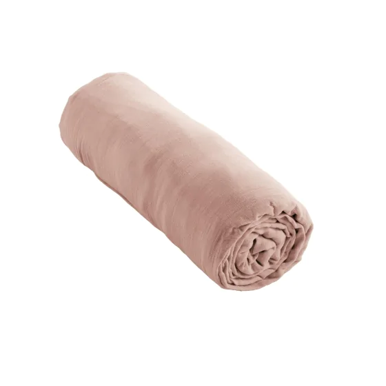 Drap Housse Double Gaze de Coton Rose – 200 x 200 cm – Bonnet 30 cm