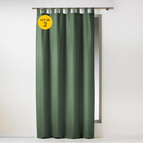 Lot de 2 rideaux 140 x 260 cm unis à passants Essentiel Kaki