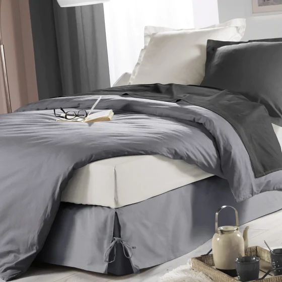 Cache sommier nouettes 90 x 190 cm panama polycoton sommina Gris