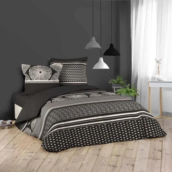 Housse de couette imprimé 260 x 240 cm 100% coton + 2 taies sILEX