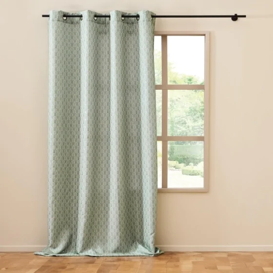 Rideau à œillets 140 x 280 cm en polyester imprimé métallisé – Piana Sauge
