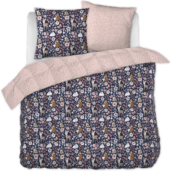 parure de lit (housse de couette + 2 taies d'oreiller) 240 x 220 cm coton imprimé forêt enchantée