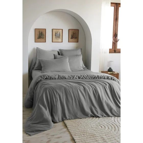 Housse de Couette 260 x 240 cm – Lyocell Uni Lysandre Gris Anthracite