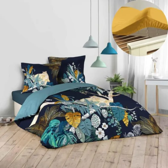 Pack parure de couette 240 x 220 cm Mistic + drap housse 140 x 190 x 30 Jaune