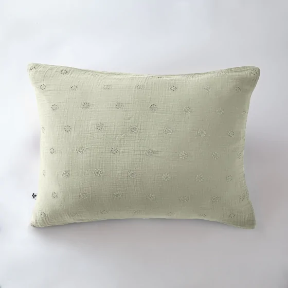 Taie d'oreiller brodée en gaze de coton 50 x 70 cm Gaïa Boho Vert clair
