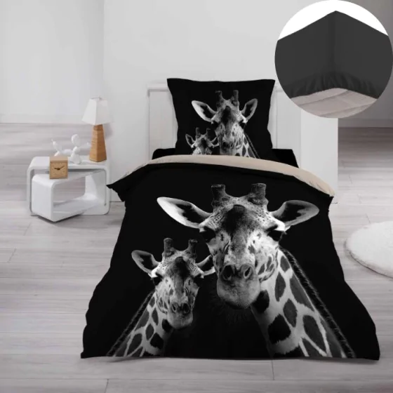 Pack parure de couette 140 x 200 cm 100% coton Coumba + drap housse 90 x 190 cm Noir