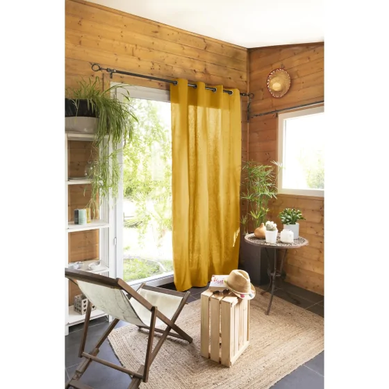 Rideau 100% coton prélavé 140 x 260 cm Kala Jaune safran