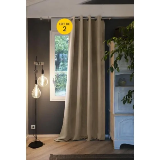Lot de 2 Rideaux occultant baie vitrée 180 x 260 cm Obscure Beige