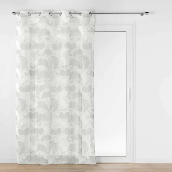 Voilage a oeillets 140 x 240 cm effet lin tissé imprimé Ginko Blanc