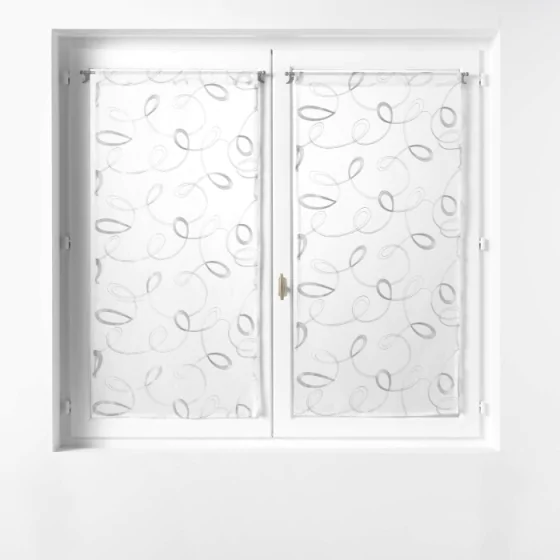Paire droite passe tringle 2 x 60 x 90 cm voile sable brode hoops Gris