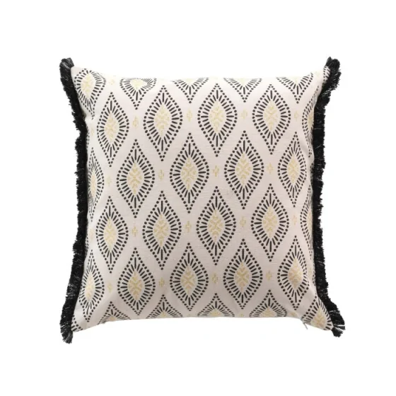 Coussin dehous. compr. franges 45 x 45 cm polycoton imprime metallise oricia Sans