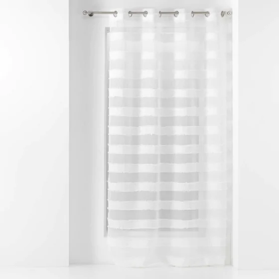 Voilage a oeillets 140 x 260 cm voile sablé fils coupés Lalina Blanc