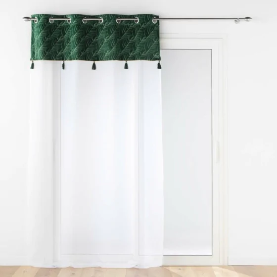 Voilage a oeillets 140 x 240 cm voile sablé + haut velours Palmina Vert