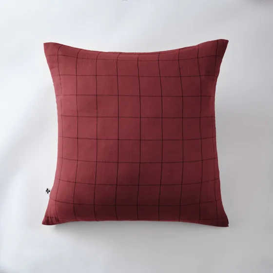Taie d'oreiller gaze de coton tissée  60 x 60 cm Gaia Match Lie de vin