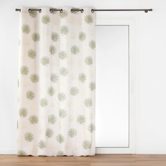 Rideau a oeillets 140 x 240 cm polycoton imprime metallise lotus Vert