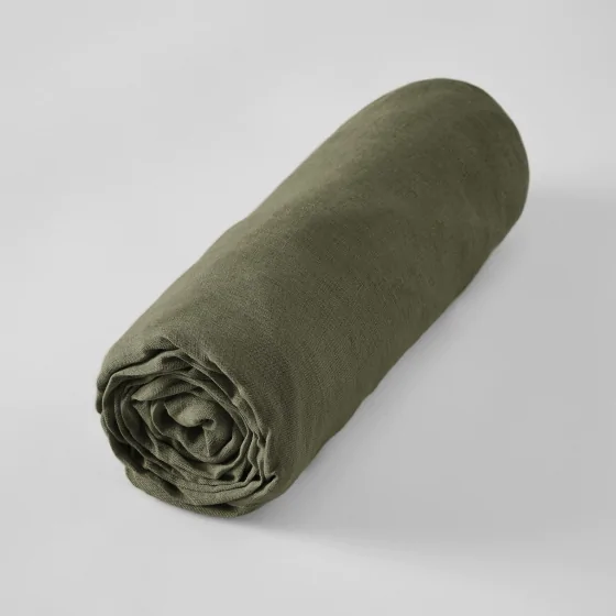 Drap housse 180 x 200 cm – Lin lavé Soline Thym - Bonnet 30 cm