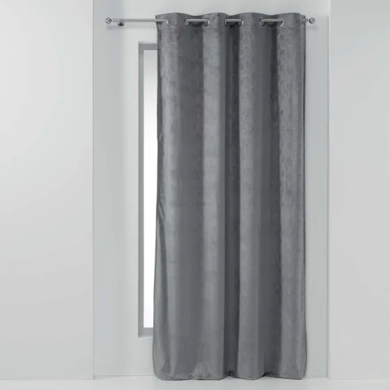 Rideau a oeillets 140 x 280 cm occultant velours relief adrina Anthracite