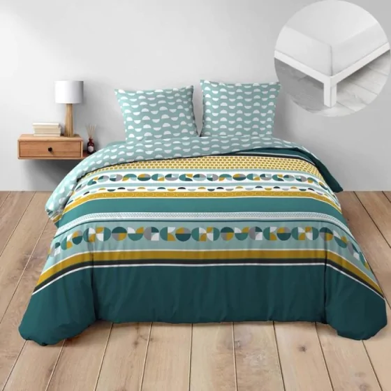 Pack parure de couette 260 x 240 cm Doris + DH 160x200 cm Blanc