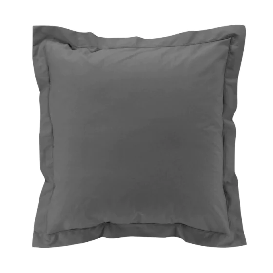 Taie d’oreiller 63 x 63 cm en percale Acier – Volant plat & point bourdon