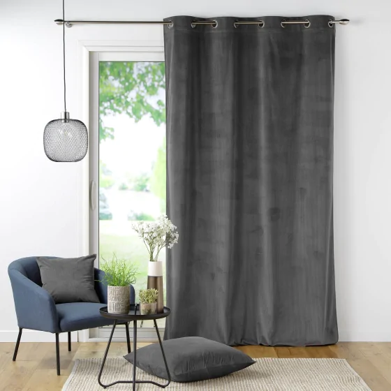 Rideau tamisant à oeillets 140 x 260 cm velours côtelé Casual Anthracite