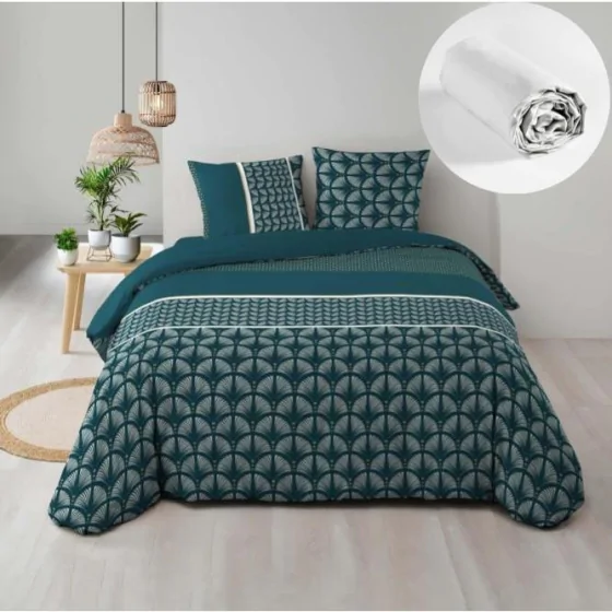 Pack parure de couette 220 x 240 cm Houston+ drap housse (140) Blanc