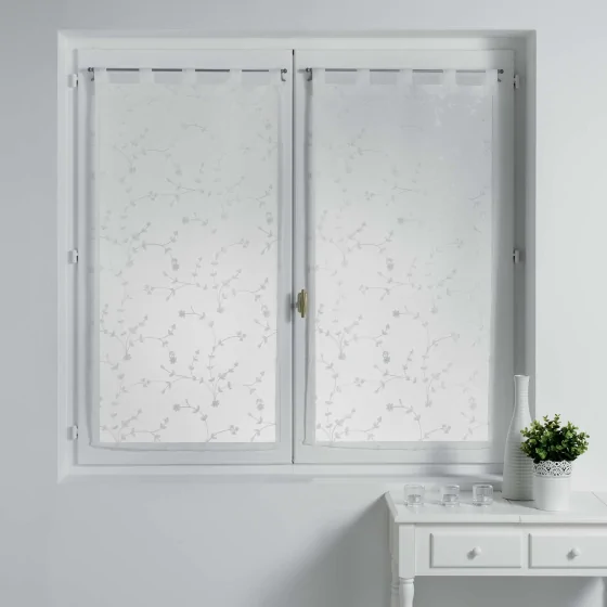 Paire droite passants 2 x 60 x 120 cm voile sable brode petite fleur Blanc/Blanc