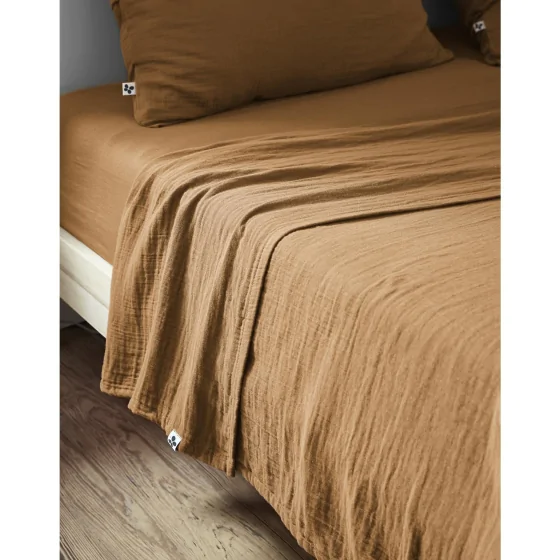 Drap plat 240 x 300 cm Double gaze de coton luxe Gaïa Camel