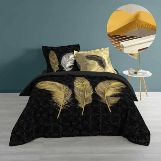 Pack housse de couette 220x240 cm Himalalove + drap housse 140x190 Jaune