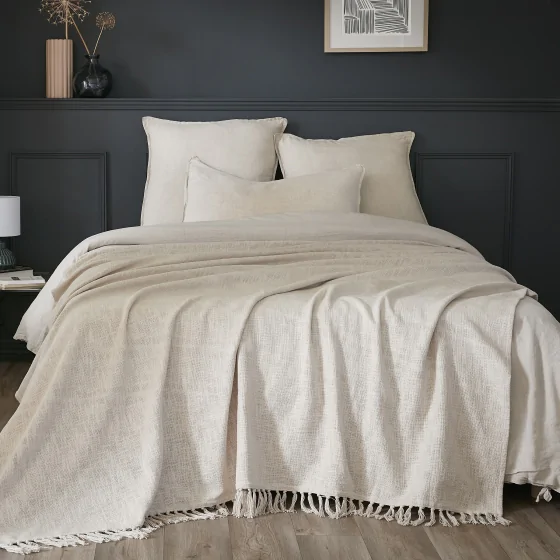 Plaid 180 x 220 cm en coton texturé Sixtine – Pampa