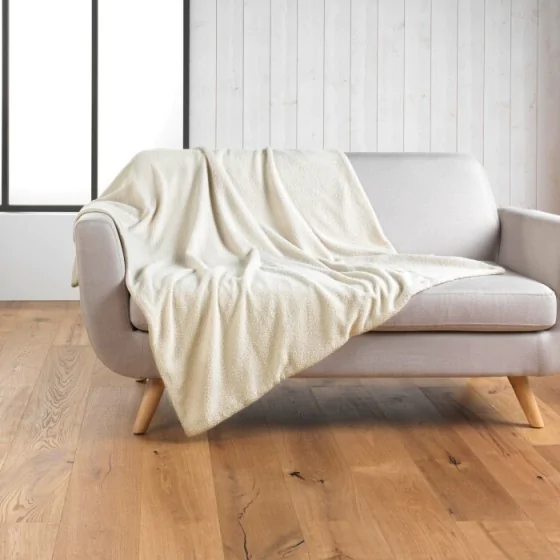Plaid chaud 125 x 150 cm bouclette unie Wooly Naturel