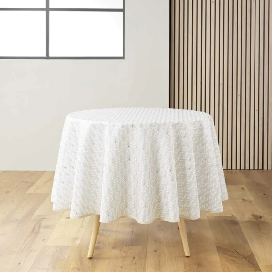Nappe ronde (0) 180 cm polyester imprime metallise piana Naturel