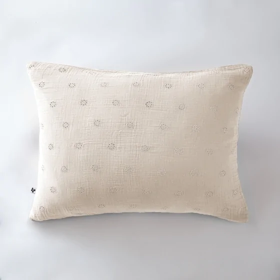 Taie d'oreiller brodée en gaze de coton 50 x 70 cm Gaïa Boho Naturel