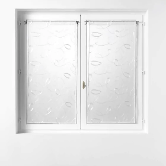 Paire droite passe tringle 2 x 60 x 160 cm voile sable brode hoops Blanc