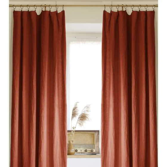 Lot de 2 rideaux ajustables en lin lavé avec 8 anneaux pince 140 x 270 cm Paprika