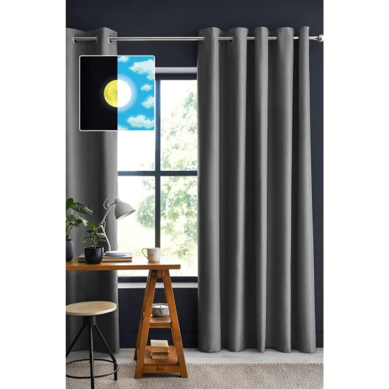 rideau occultant 140 x 280 cm grande hauteur Obscure Anthracite