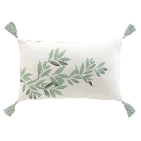 Coussin dehous. compr. pompons 30 x 50 cm coton/polyester imp. nymphea des place Sans
