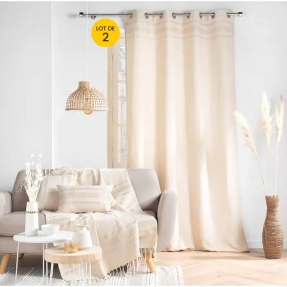 Lot de 2 Rideaux a oeillets 140 x 240 cm Coton jacquard Doreline